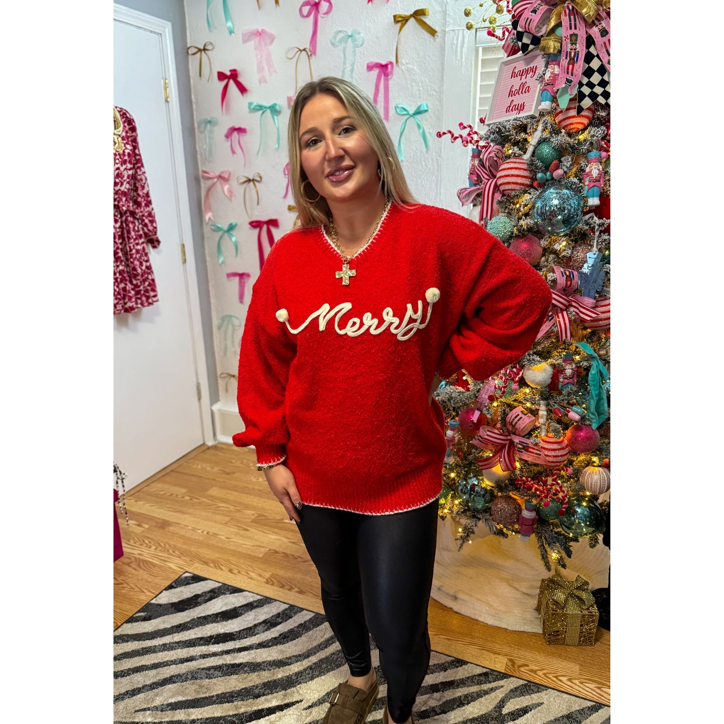 Merry Sweater, Red/Ivory