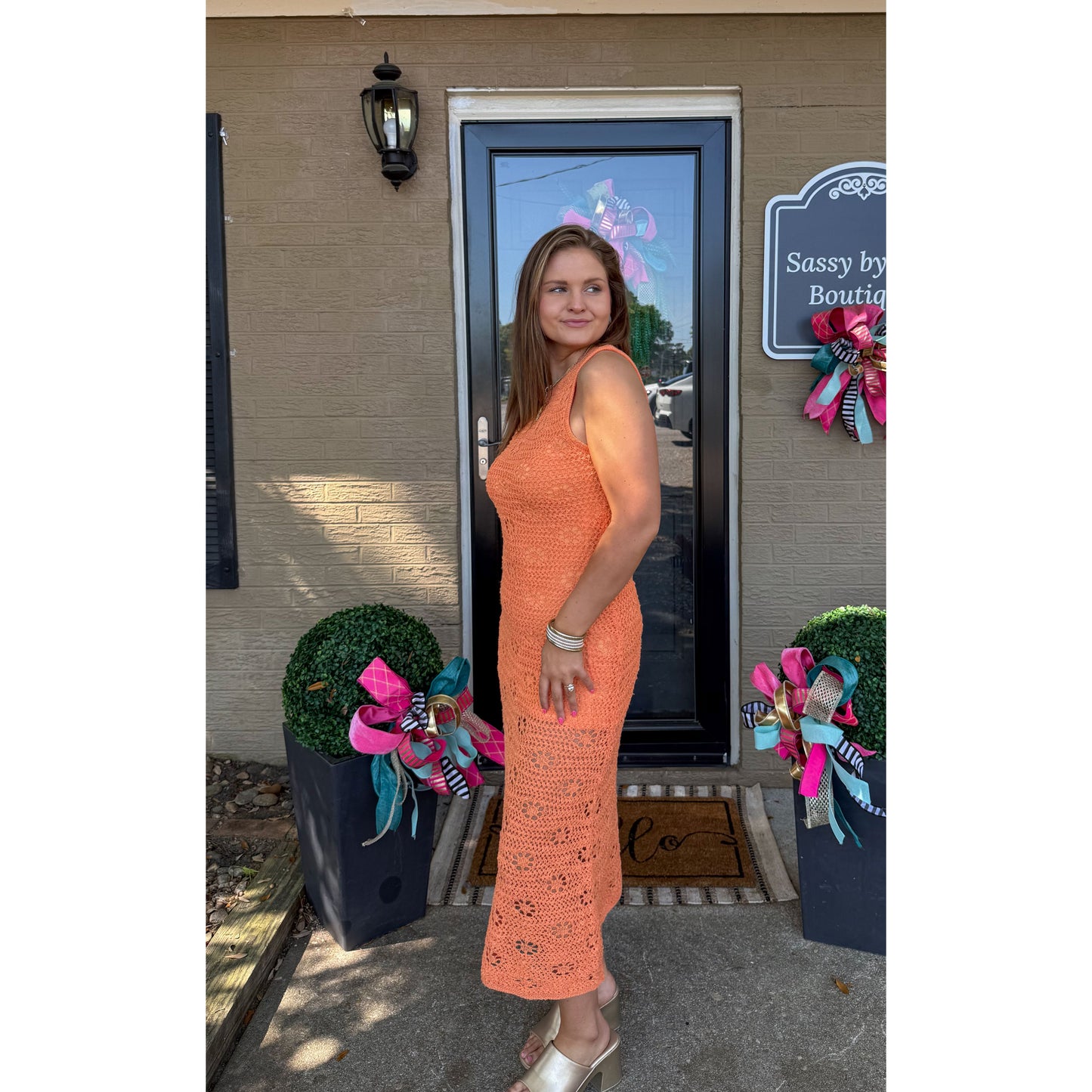 Dahlia Knit Midi Dress, Orange