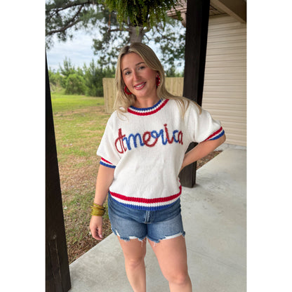 America Puff Short Sleeve Sweater