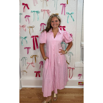 Georgia Stripe Maxi Dress, Pink/White