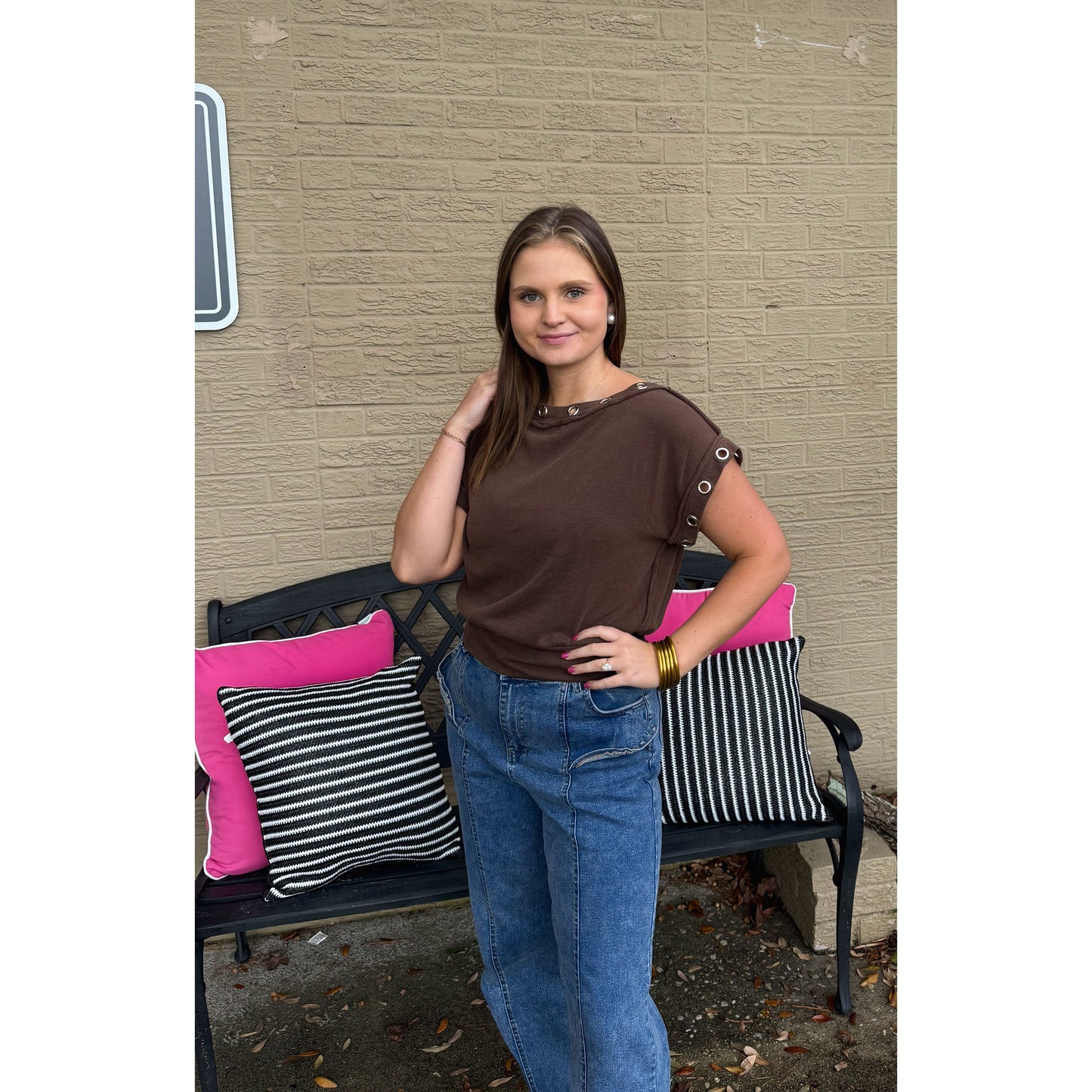 Millie Detail Top, Chocolate Brown