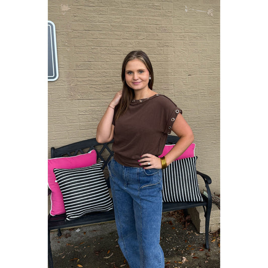 Millie Detail Top, Chocolate Brown