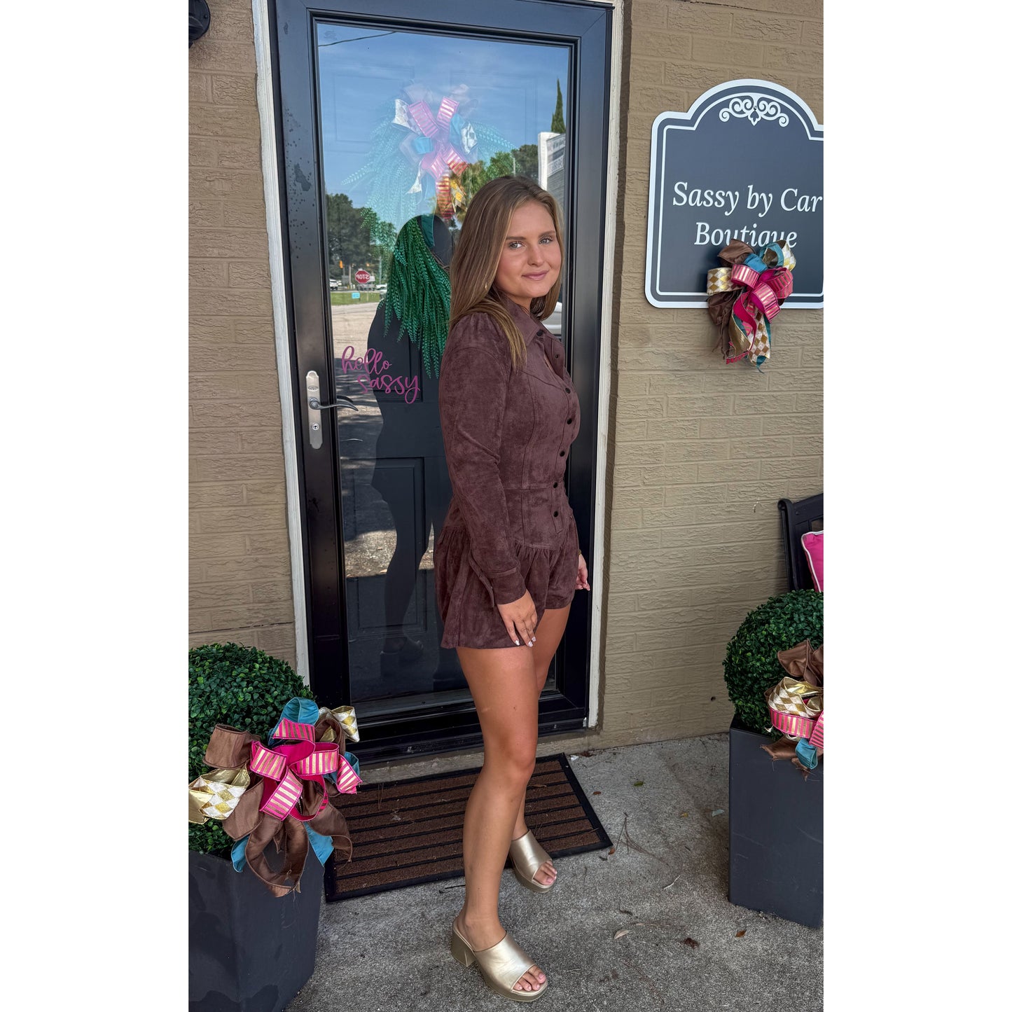 Marlowe Faux Suede Romper, Chocolate