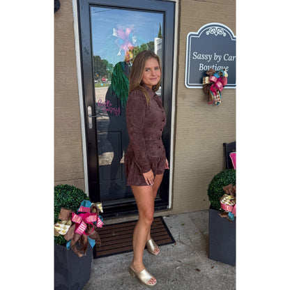 Marlowe Faux Suede Romper, Chocolate