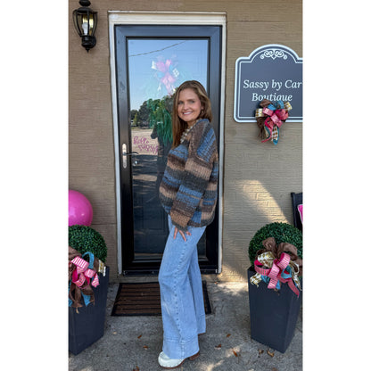 Greer Knit Sweater, Blue/Brown Multi