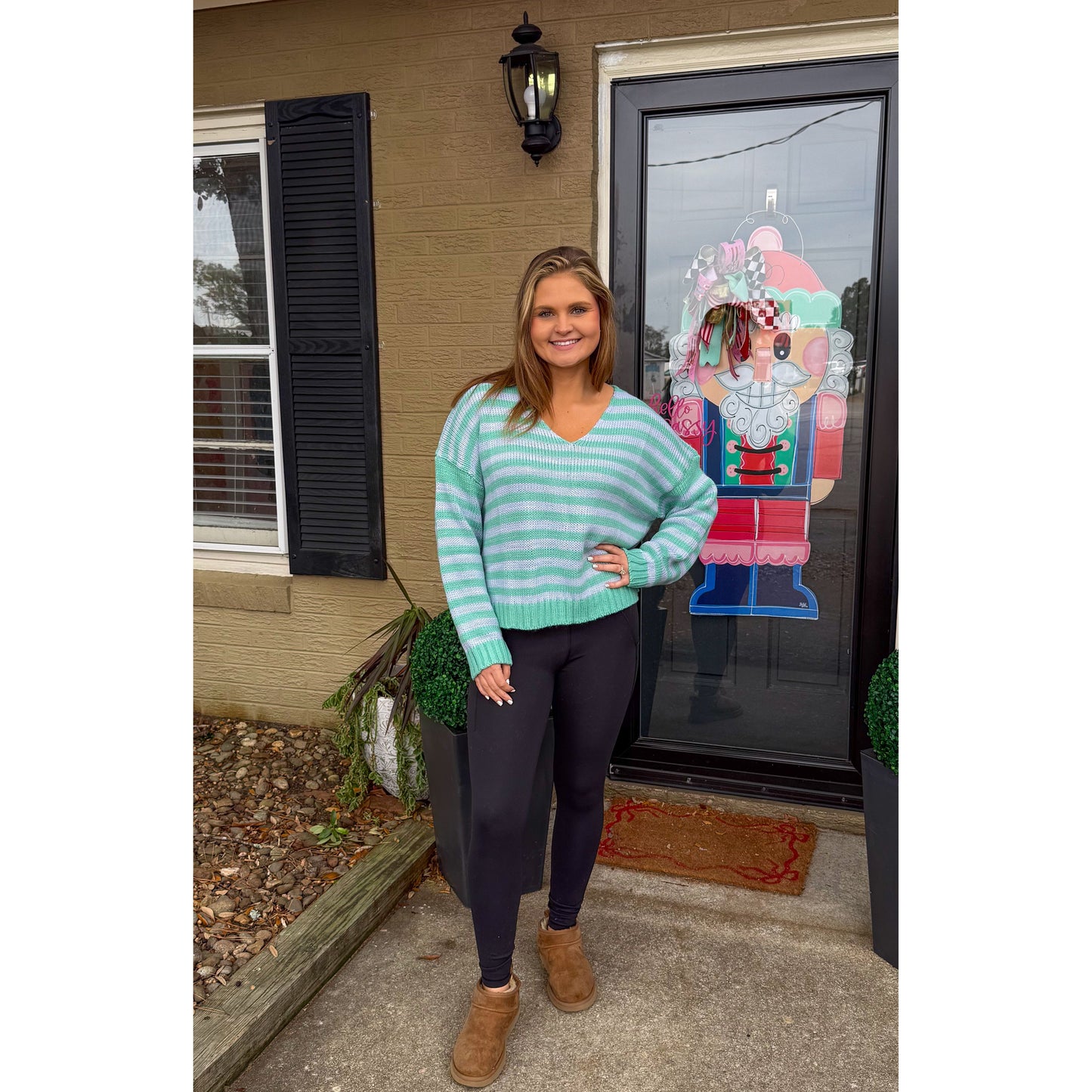 Haley Stripe Sweater, Aqua/Blue