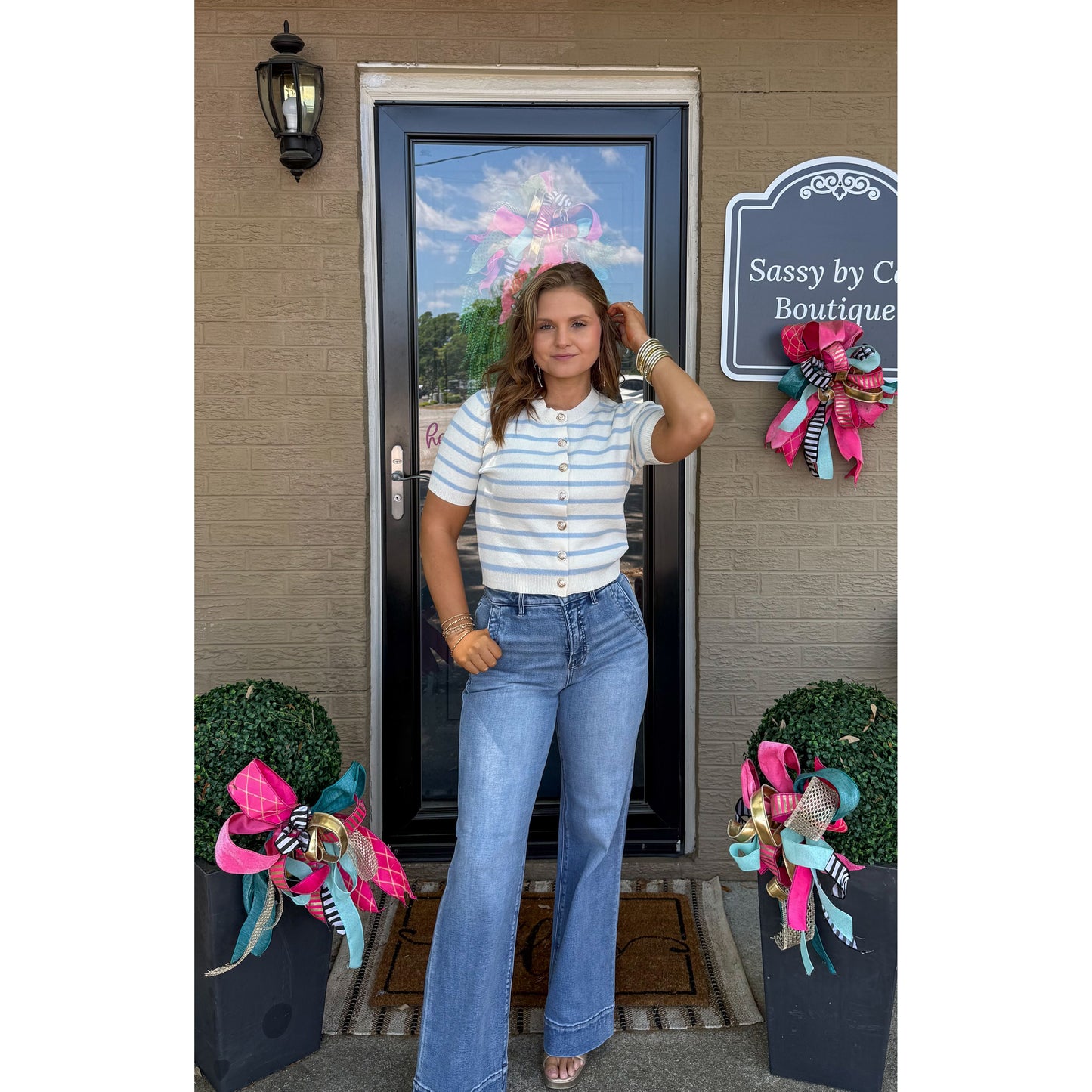 Hamptons Stripe Top, Blue/Ivory