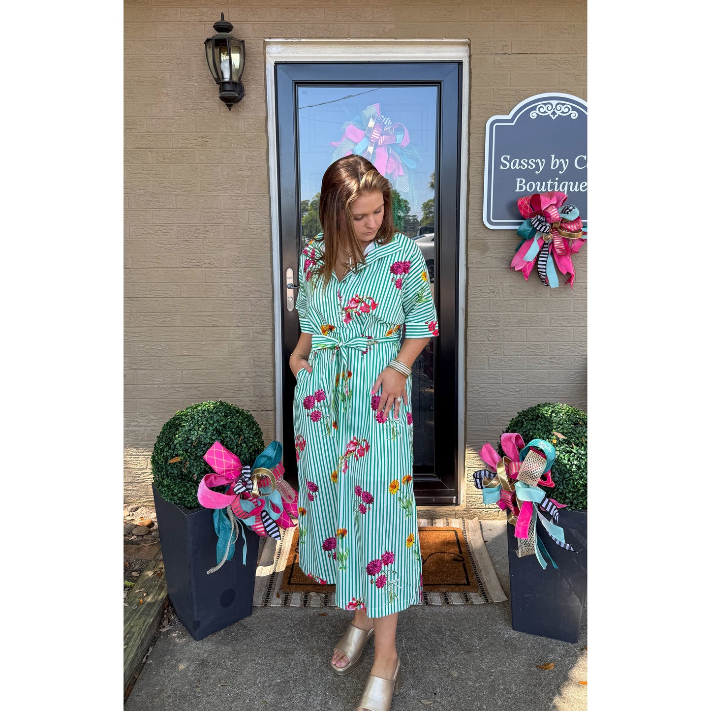 Lilly Detail Midi Dress, Green Multi