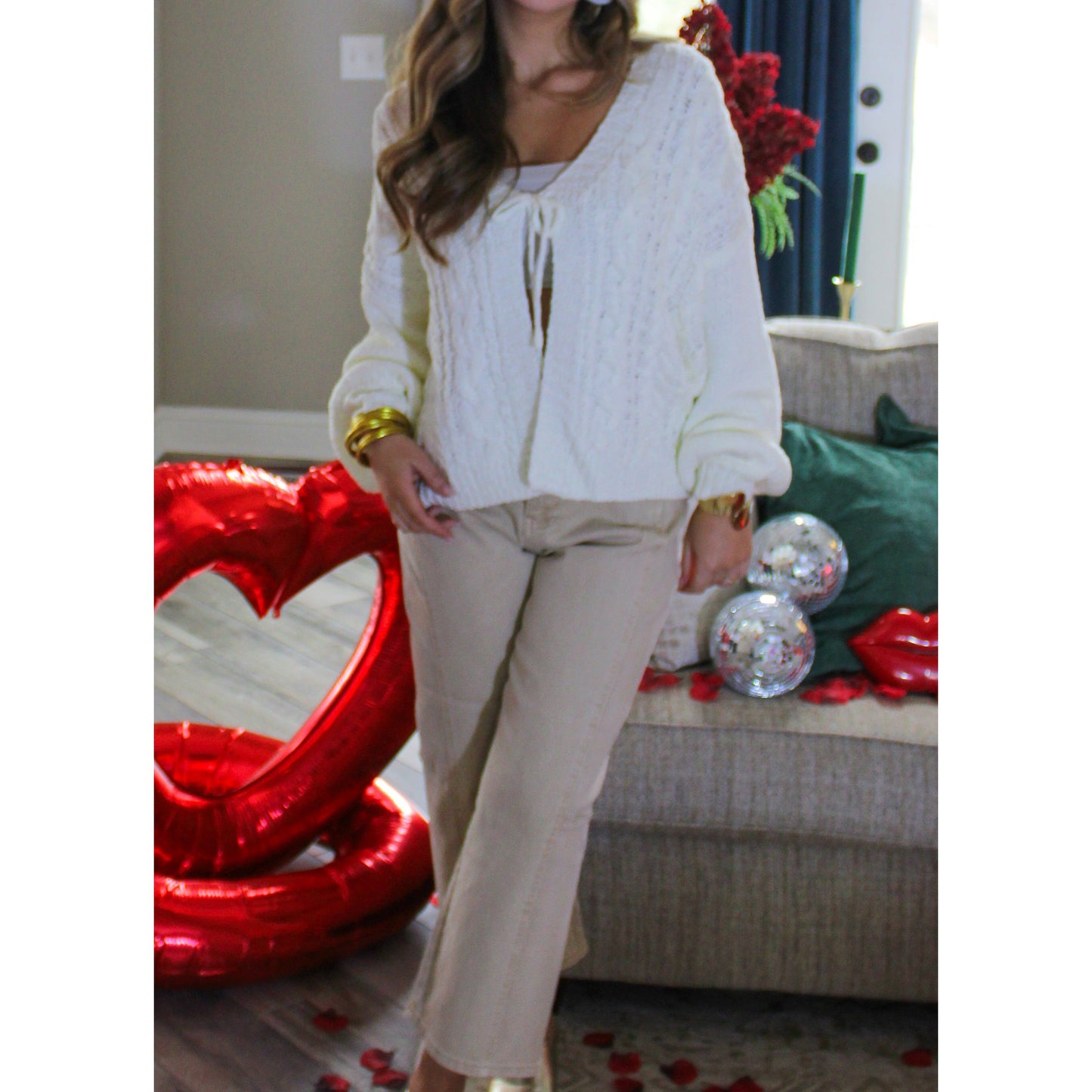 Claire Tie Cardigan, Ivory