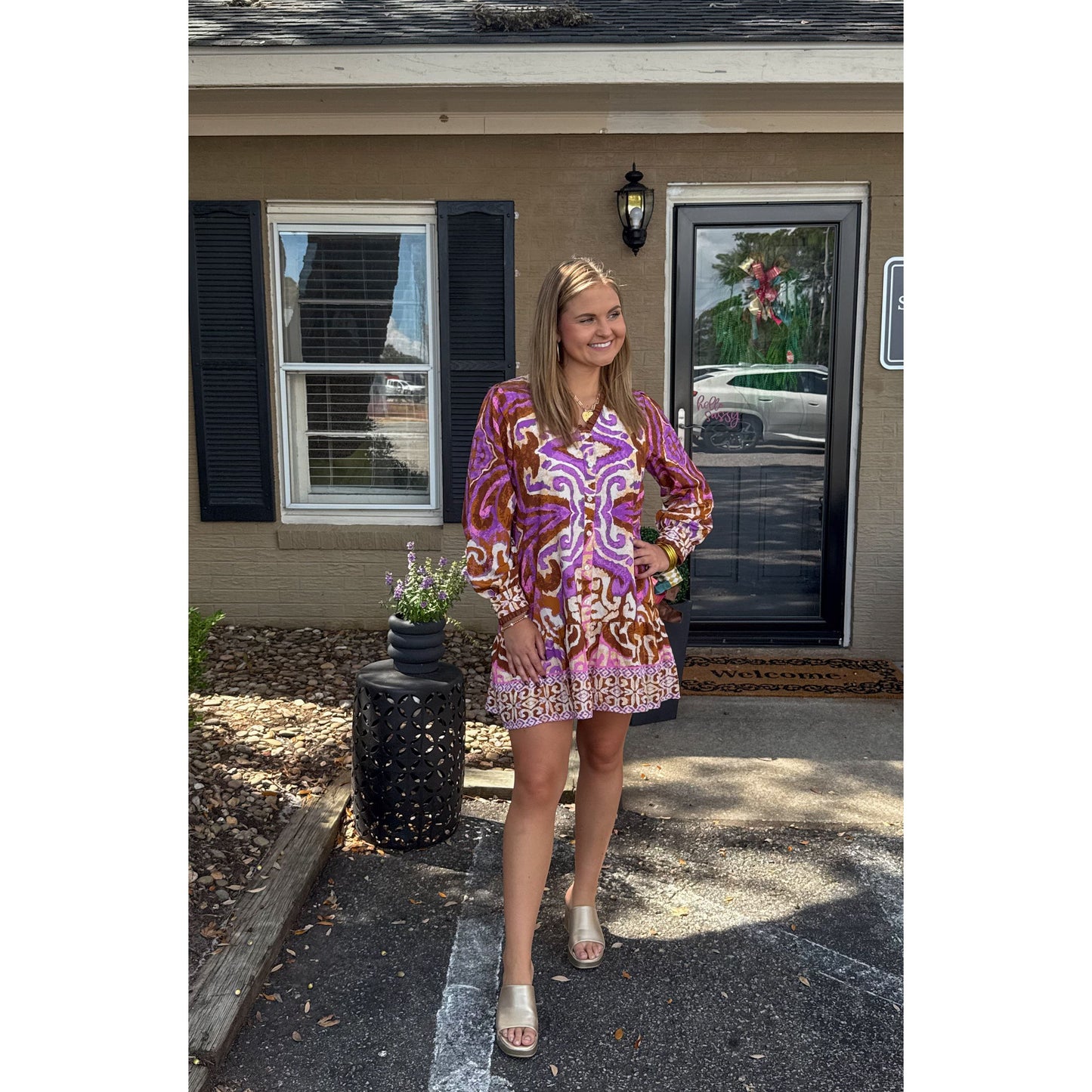 Catherine Pattern Mini Dress, Purple Multi