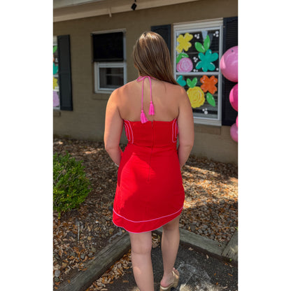 Josie Detail Mini Dress, Red/Pink