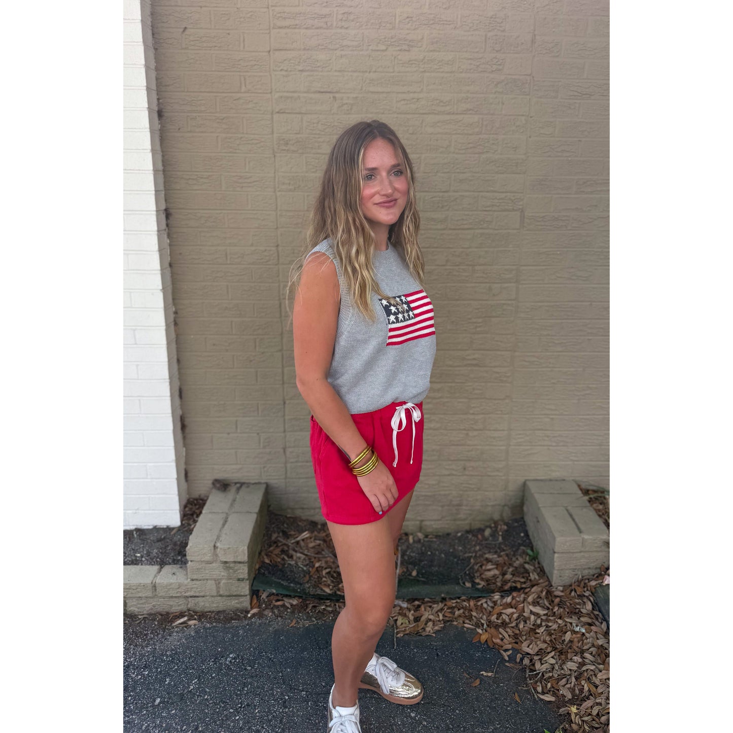 American Flag Sleeveless Sweater, Heather Gray