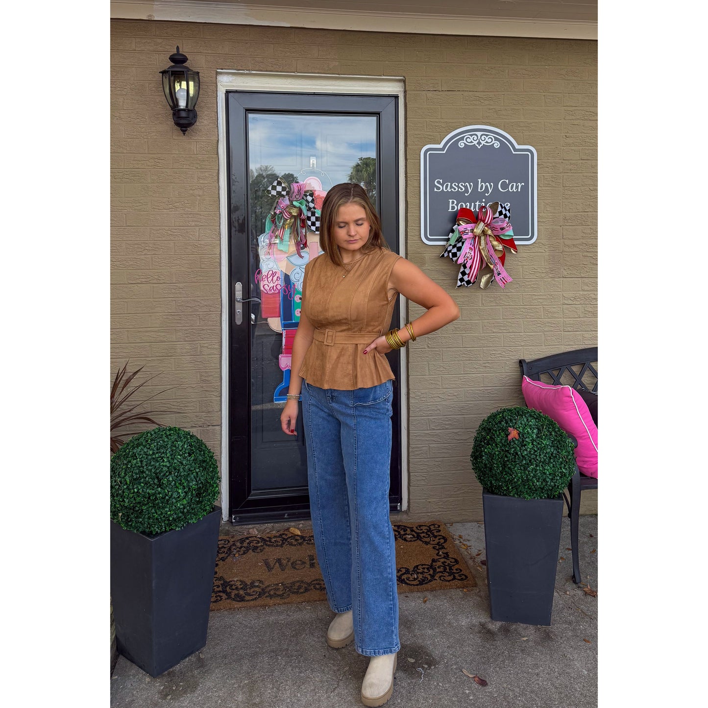 Cameron Belt Faux Suede Blouse