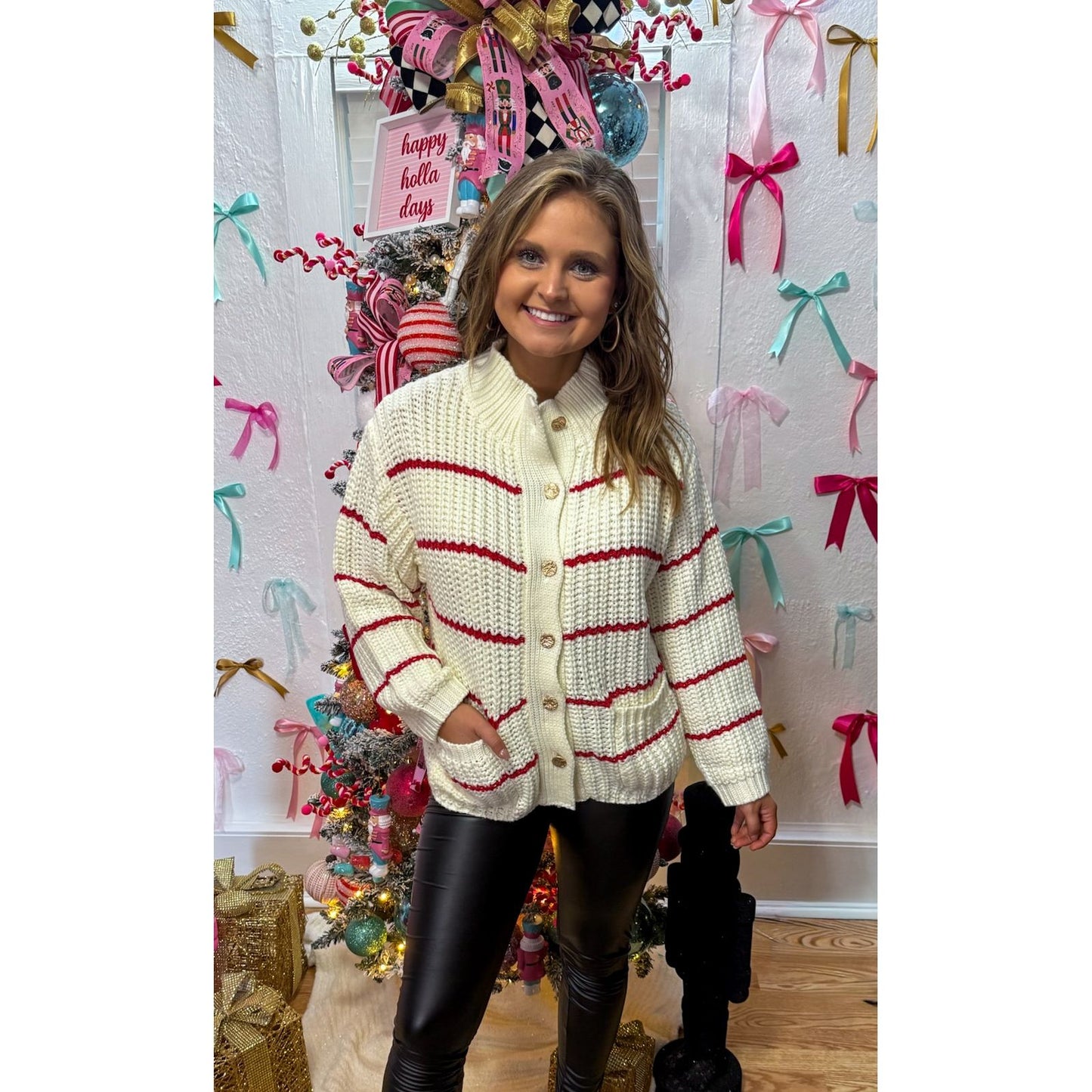 Cream/Red Stripe Sweater