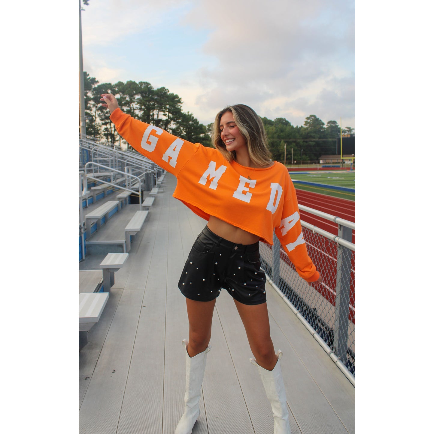 Game Day Crop Top, Orange/White