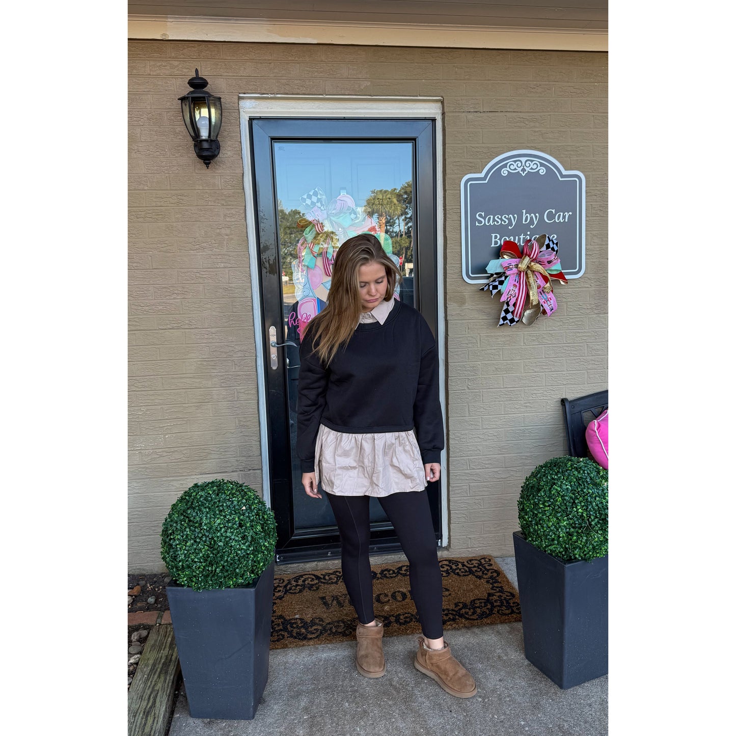 Selena Top, Black/Taupe