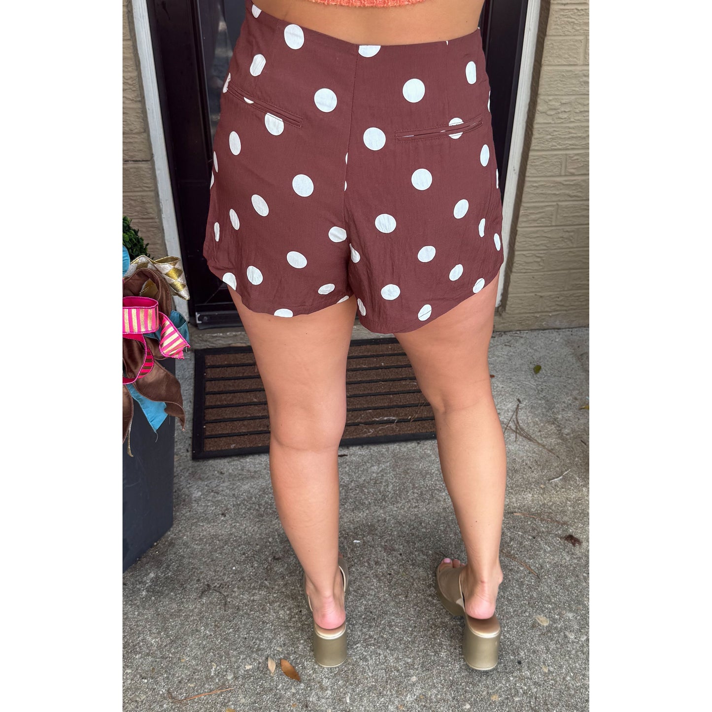 Tatum Polka Dot Shorts, Brown/White