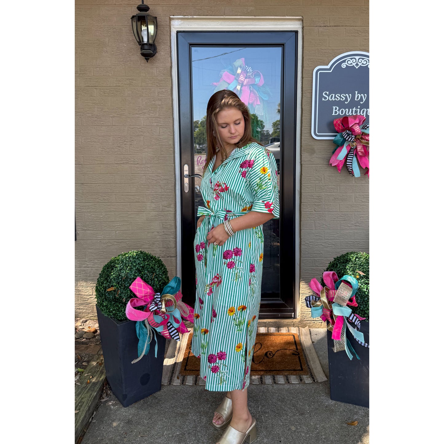 Lilly Detail Midi Dress, Green Multi