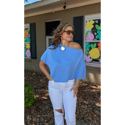 Knit Poncho, Blue