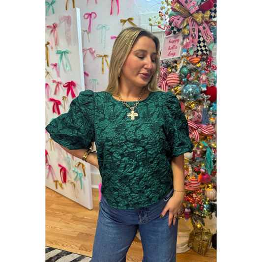 Hunter Green Floral Detail Blouse