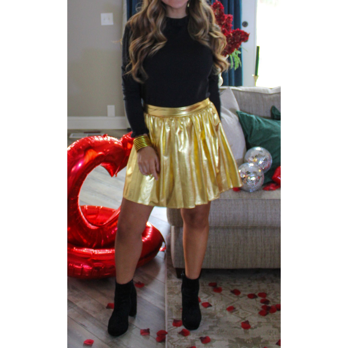 Juliet Metallic Mini Skirt, Gold