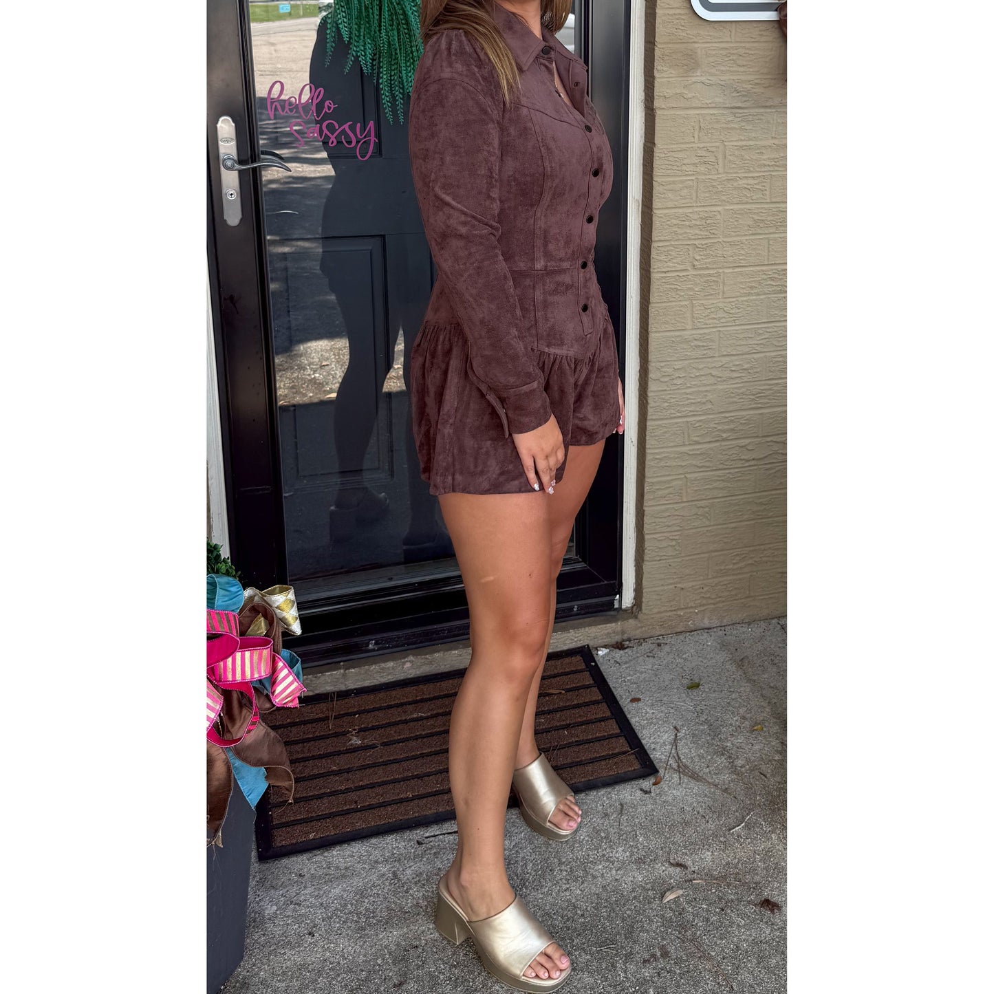 Marlowe Faux Suede Romper, Chocolate