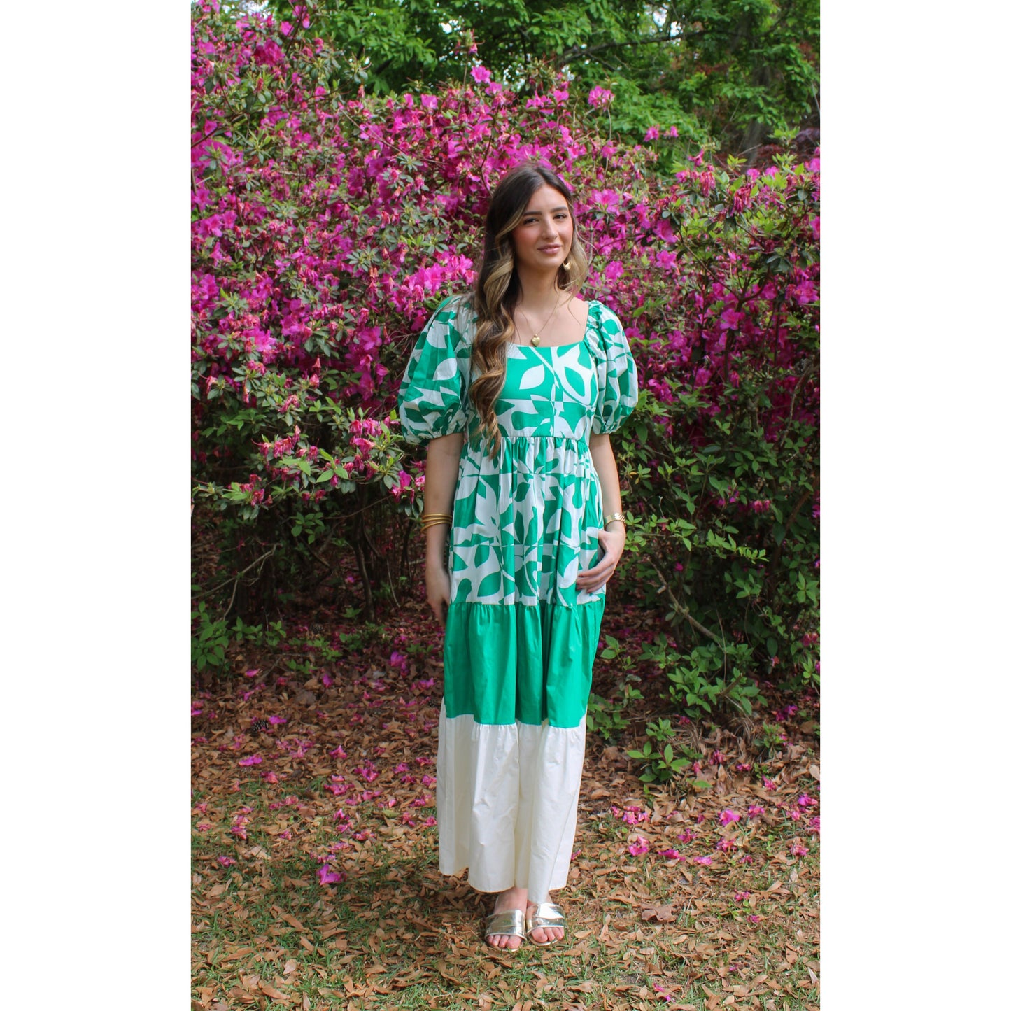 Abilene Floral Maxi Dress, Kelly Green/White