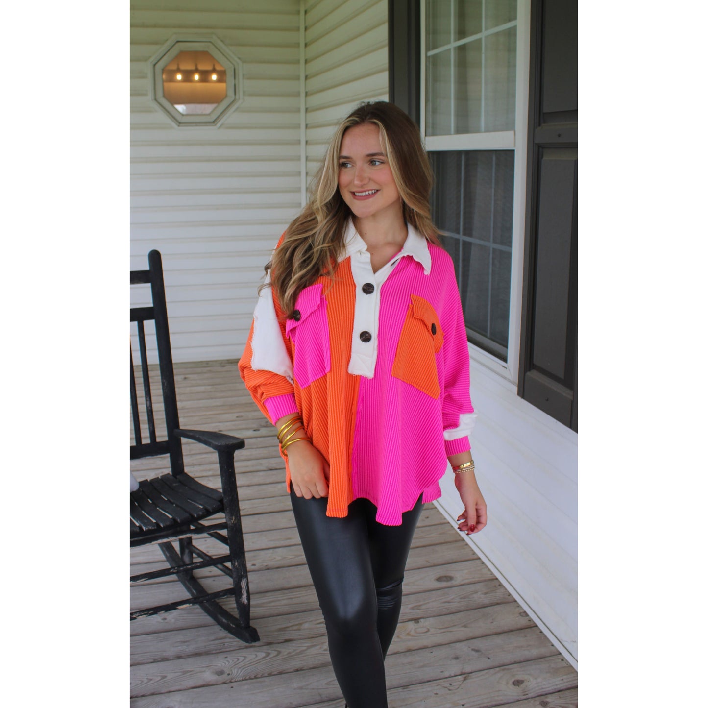 Molly Color-Block Top, Fuchsia/Orange