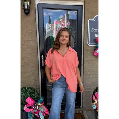 Hannah V-Neck Top, Coral