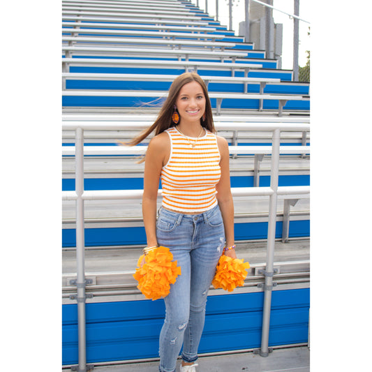 Collins Stripe Top, White/Orange