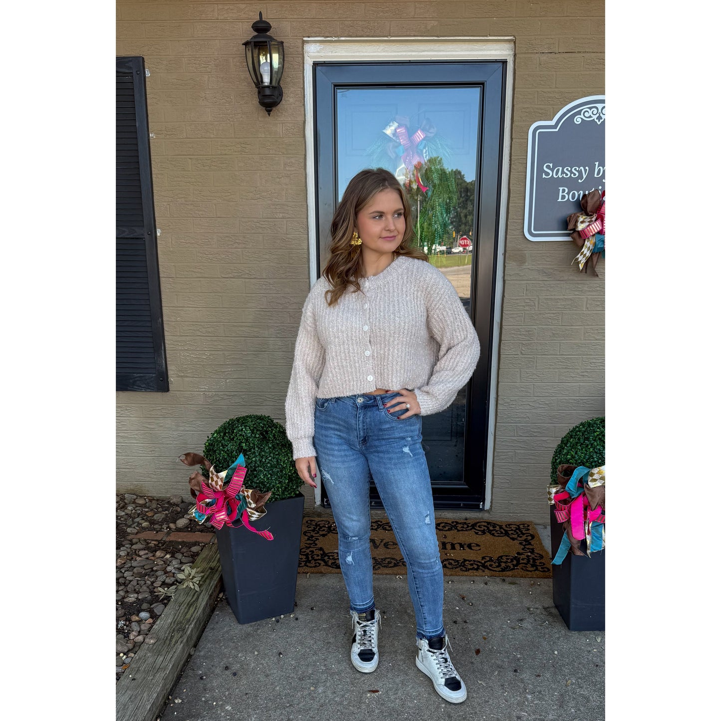 Fuzzy Cardigan, Taupe