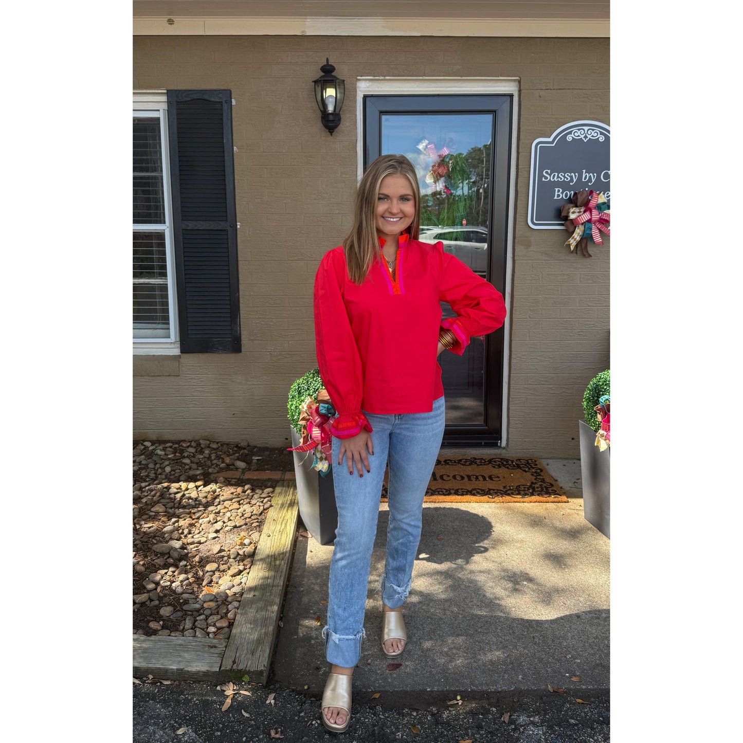 Shiloh Detail Blouse, Red Multi