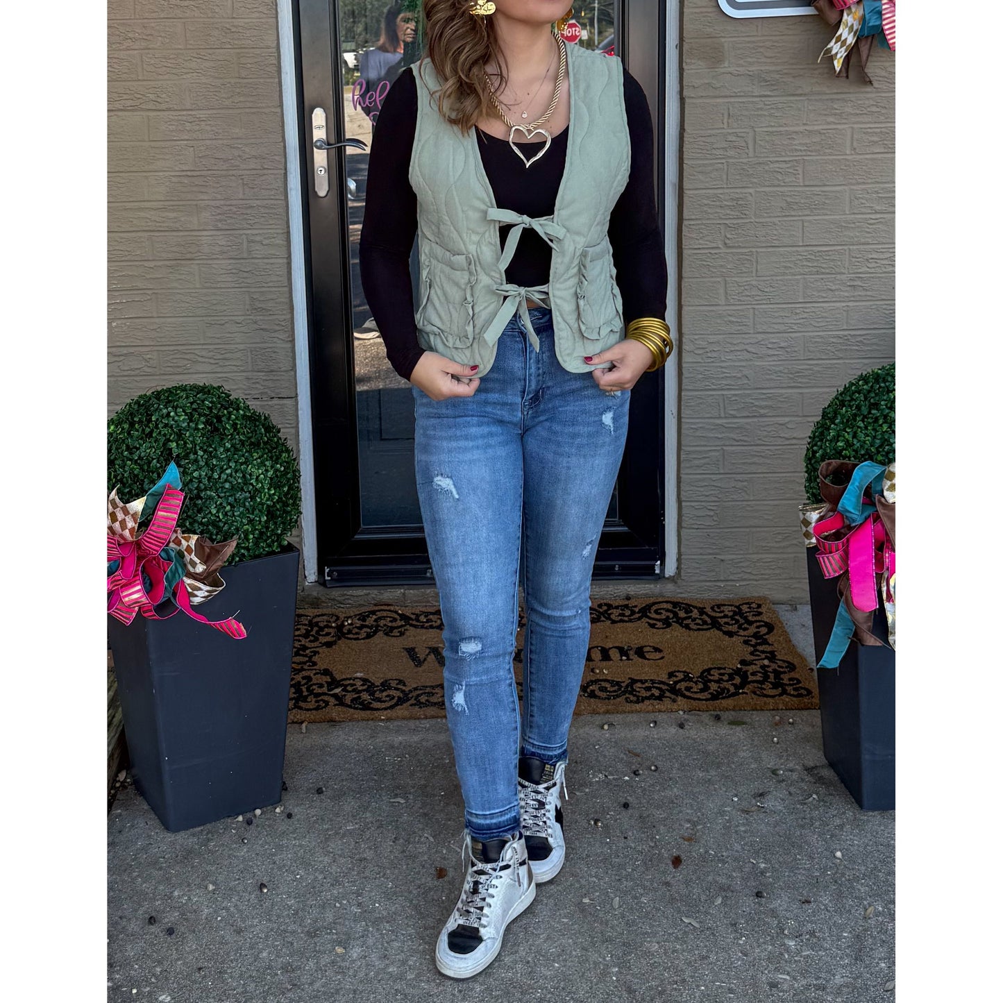 Reign Quilted Vest, Sage Green