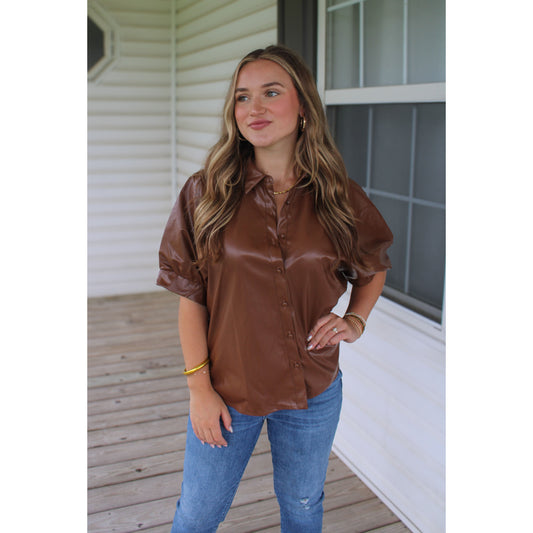 Scarlett Button Down Top, Chocolate