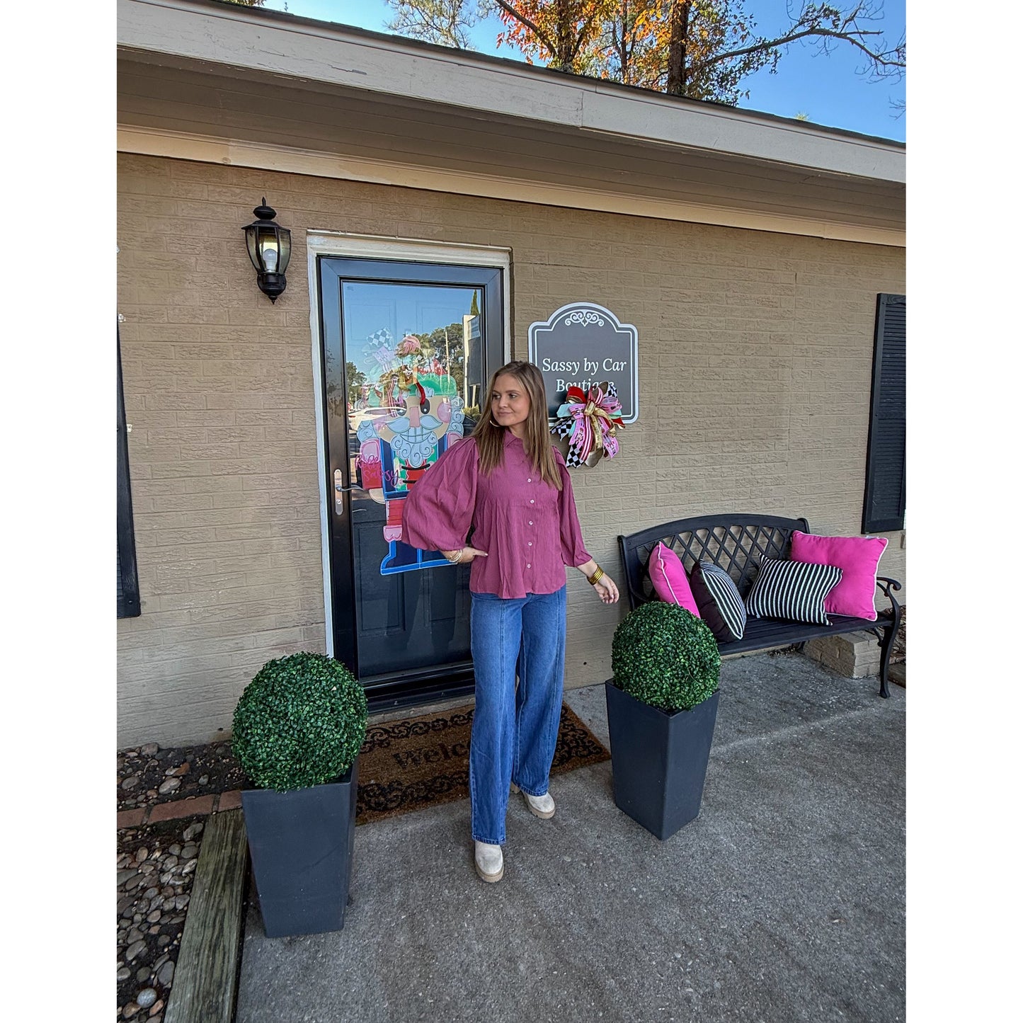 Mabel Detail Blouse, Pink Multi