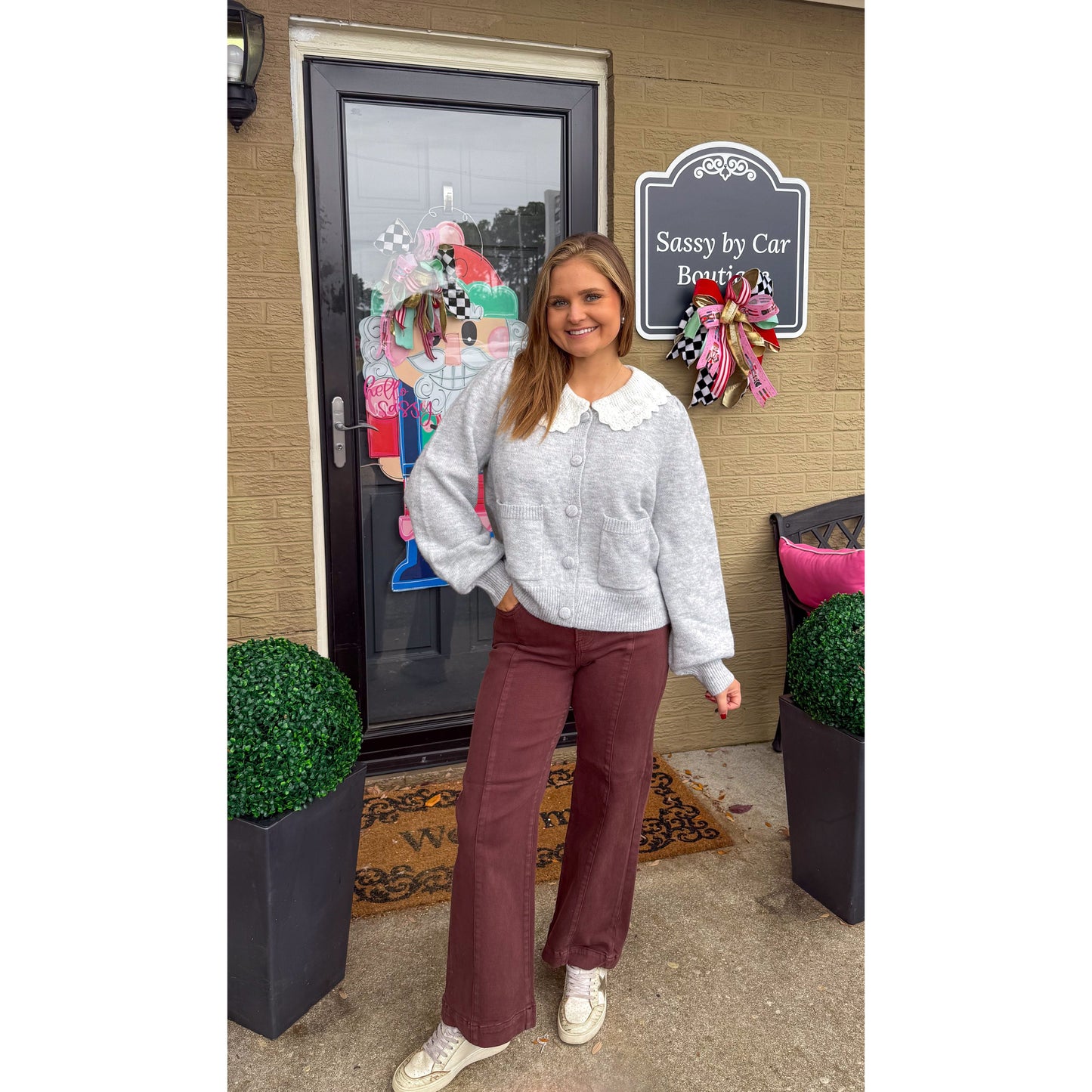 Raelynn Detail Sweater, White/Grey