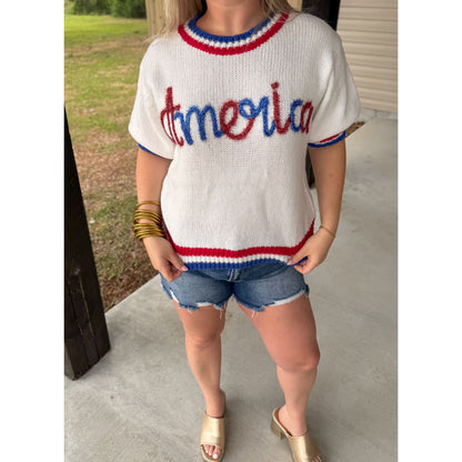 America Puff Short Sleeve Sweater