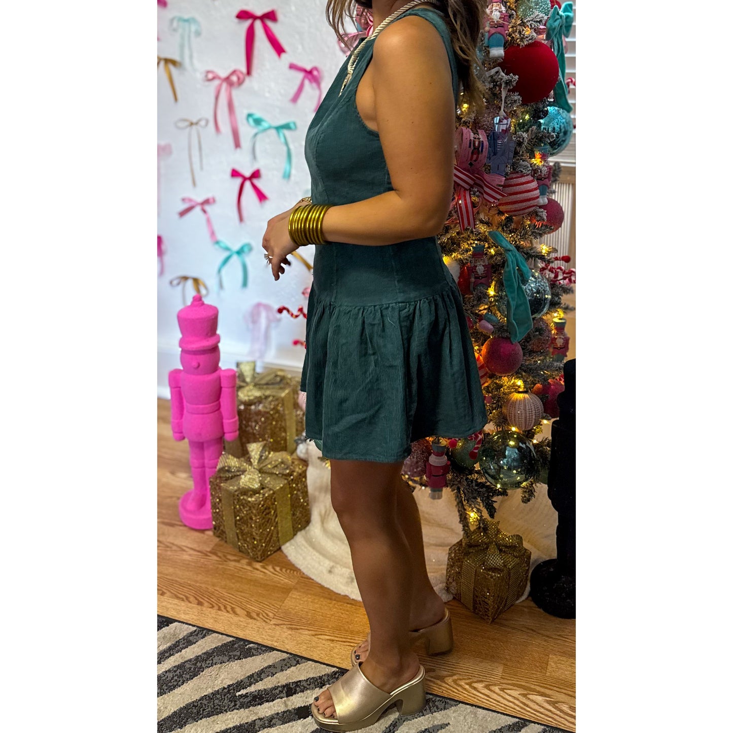 Romy Denim Mini Dress, Hunter Green