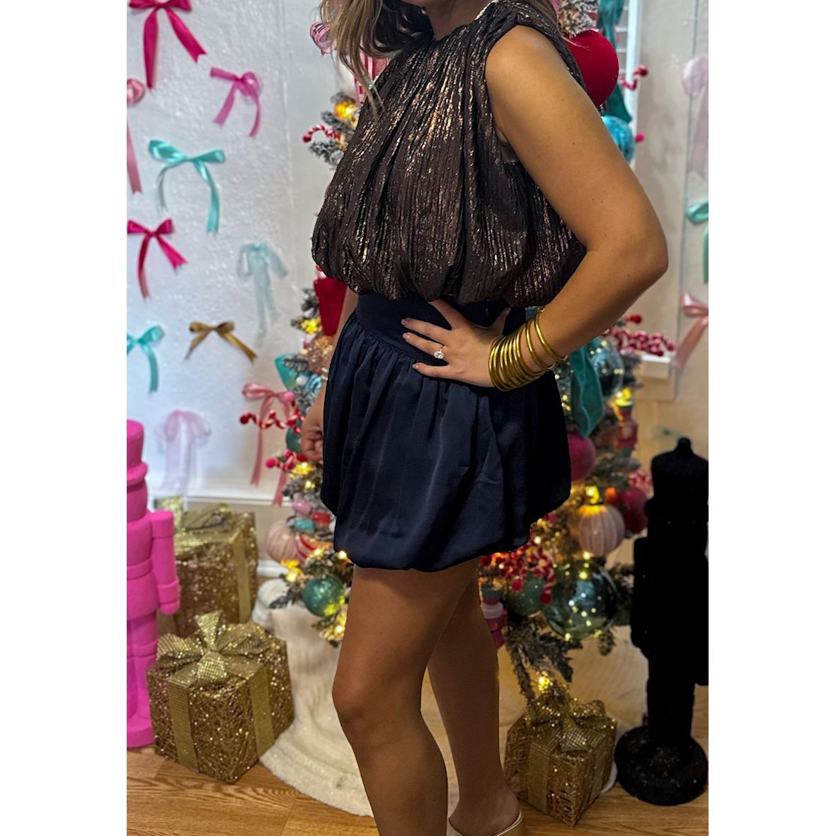 Navy Bubble Hem Skort