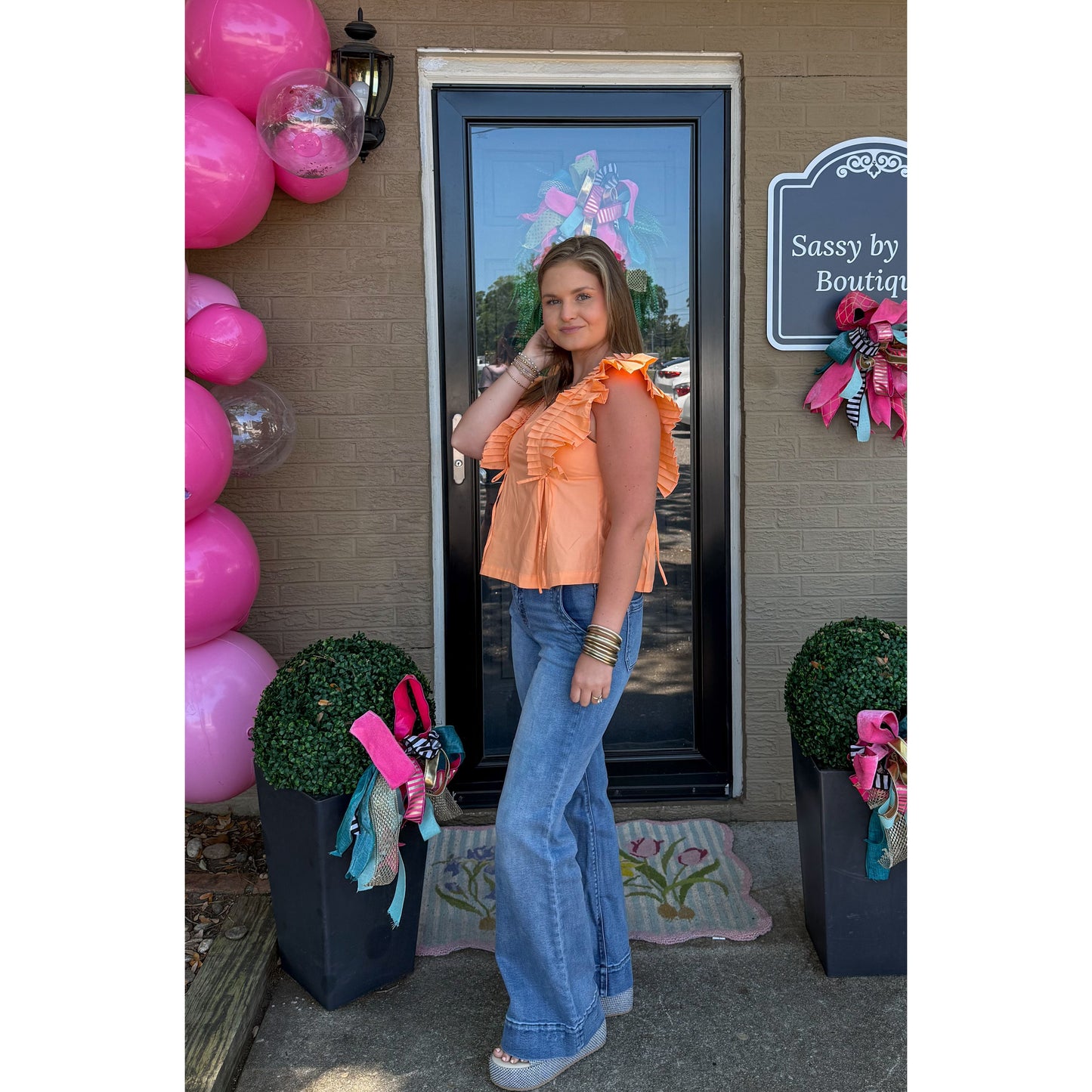 Ruffle Detail Top, Apricot