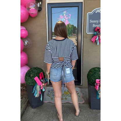Navy/White Stripe Top