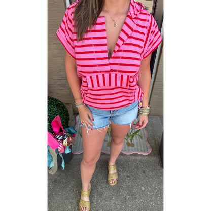 Pink/Red Stripe Top