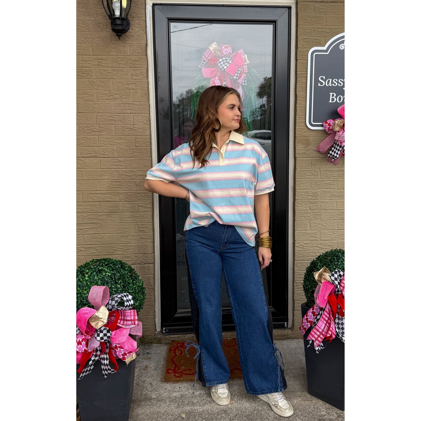 Oversized Stripe Polo Top