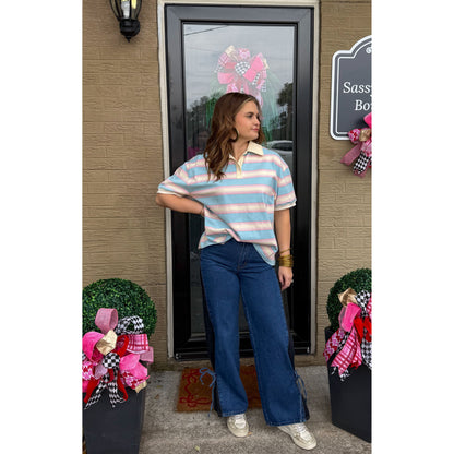 Oversized Stripe Polo Top