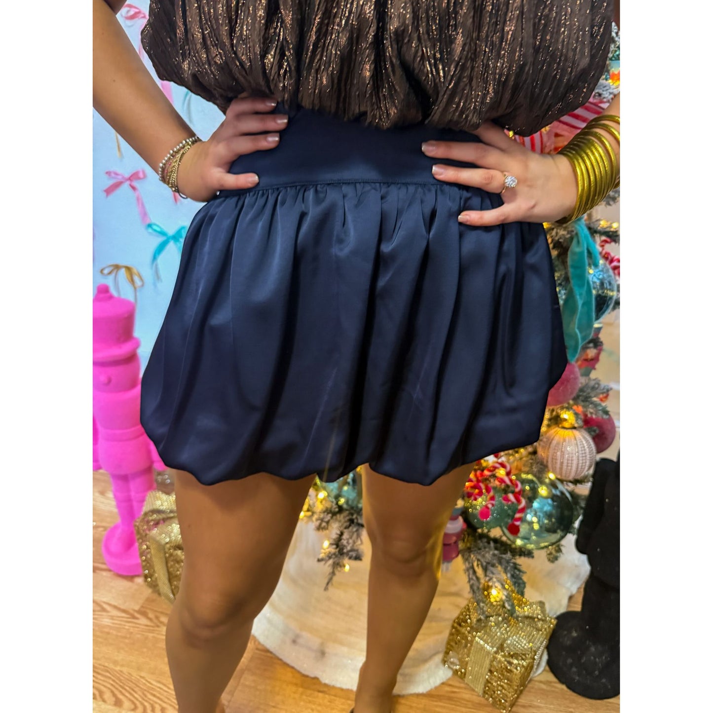 Navy Bubble Hem Skort