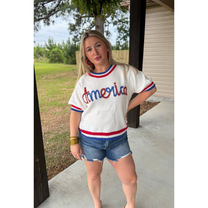 America Puff Short Sleeve Sweater