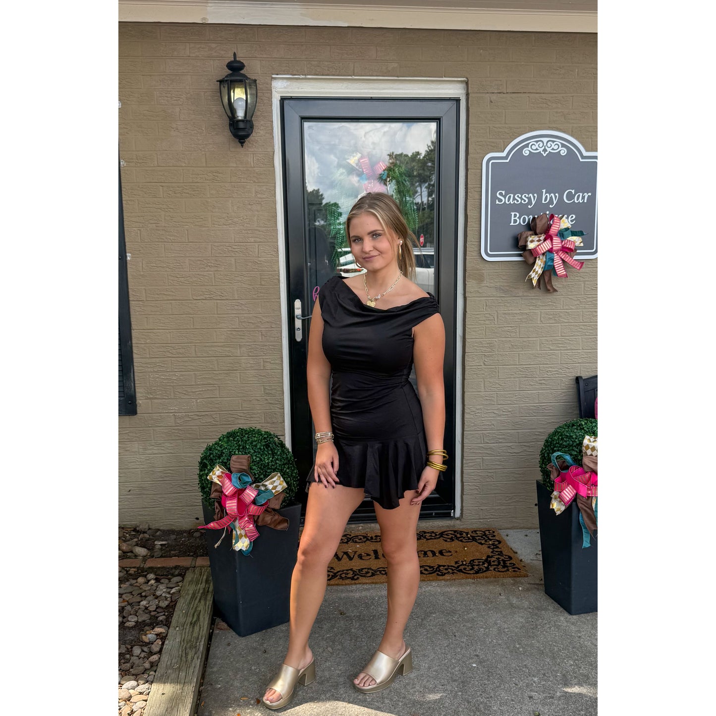 Asymmetrical Mini Dress, Black