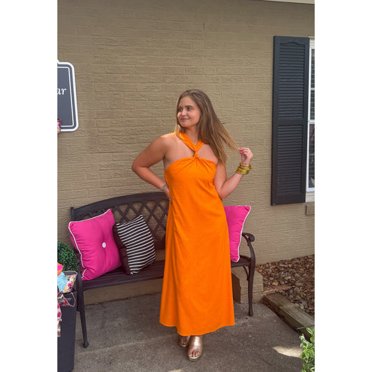 Brynn Halter Midi Dress, Orange
