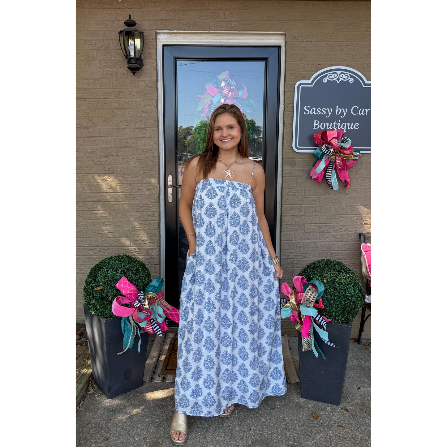 Paisley Maxi Dress, Blue/White