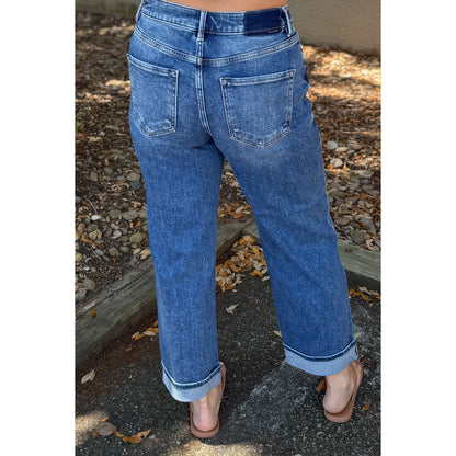 Cuffed Boyfriend Fit Jeans, Dark Wash